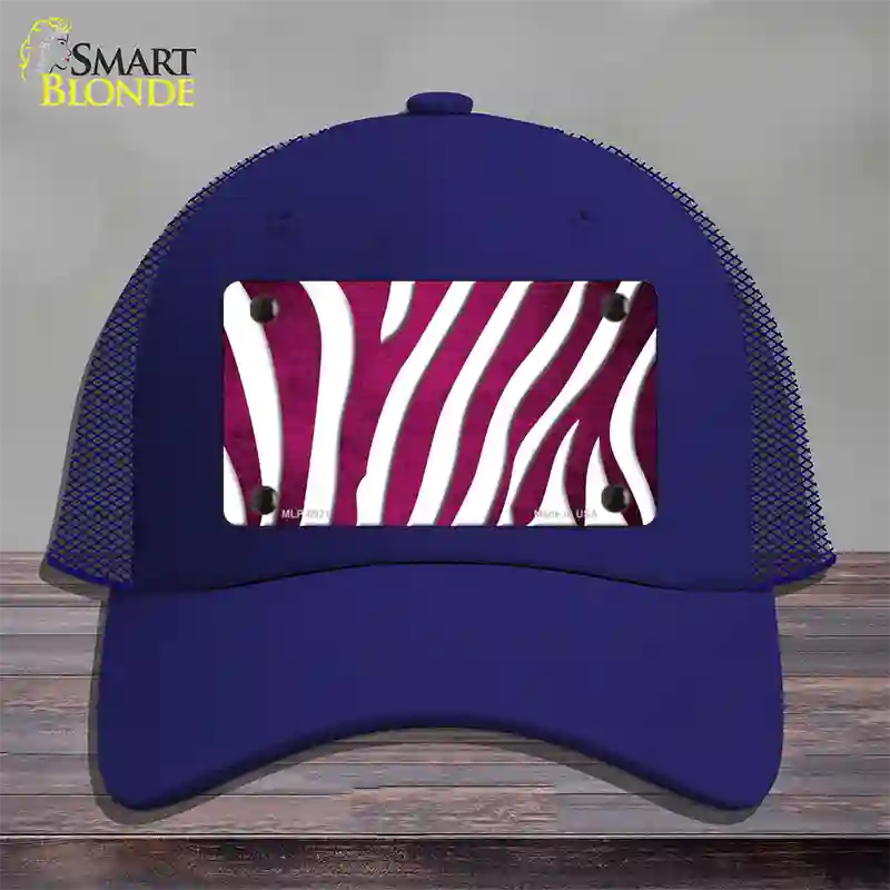 Pink White Zebra Oil Rubbed Novelty License Plate Hat Mesh / Royal Blue