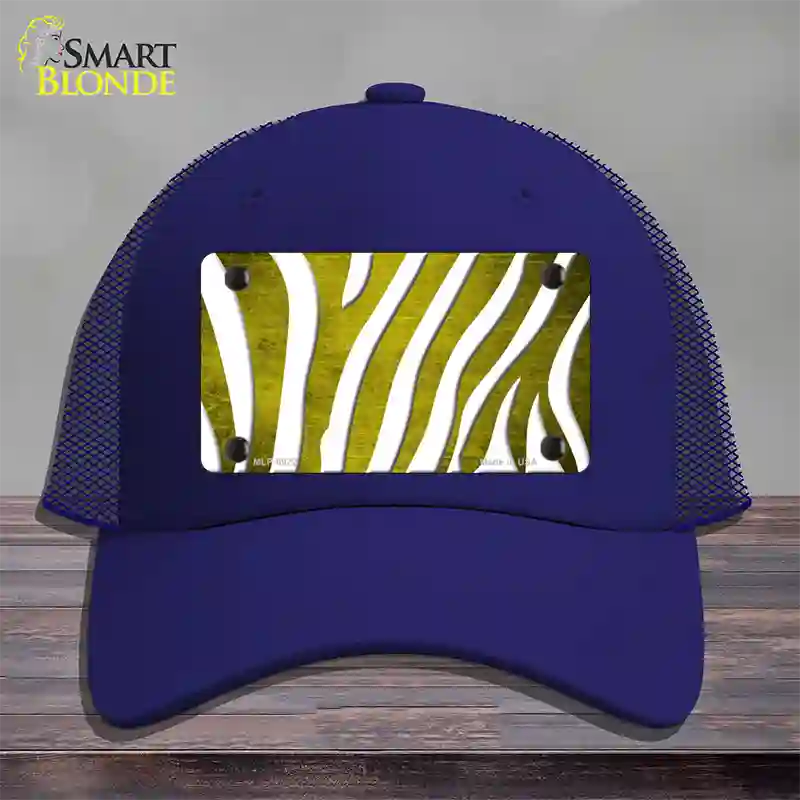 Yellow White Zebra Oil Rubbed Novelty License Plate Hat Mesh / Royal Blue