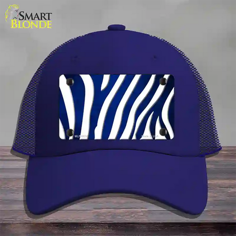 Blue White Zebra Oil Rubbed Novelty License Plate Hat Mesh / Royal Blue