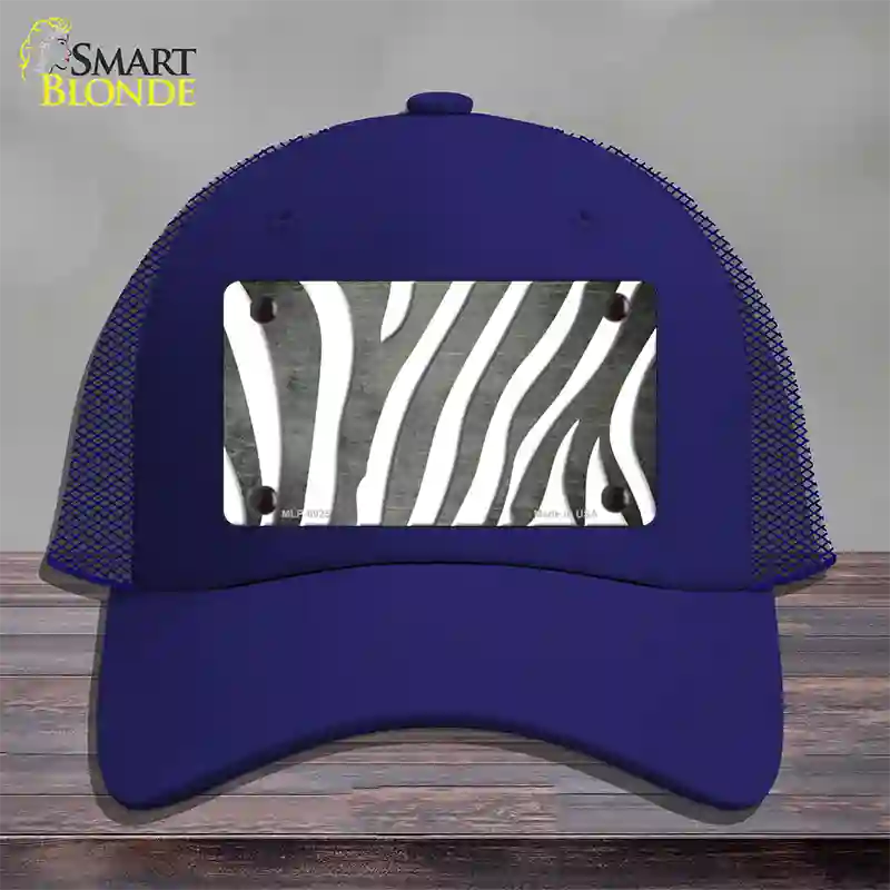 Gray White Zebra Oil Rubbed Novelty License Plate Hat Mesh / Royal Blue