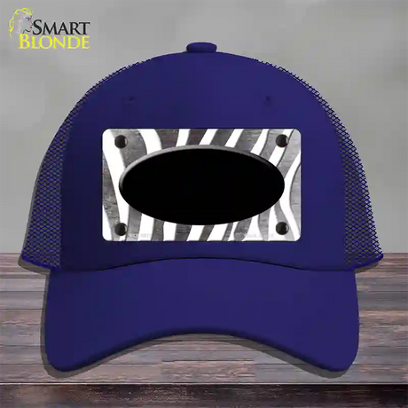 Black White Zebra Oval Oil Rubbed Novelty License Plate Hat Mesh / Royal Blue