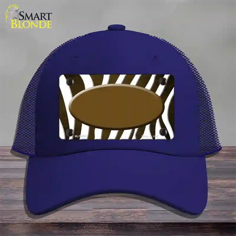 Brown White Zebra Oval Oil Rubbed Novelty License Plate Hat Mesh / Royal Blue