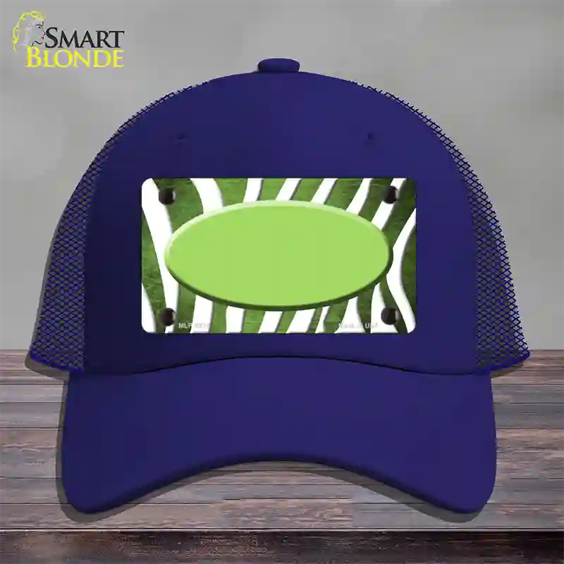 Lime Green White Zebra Oval Oil Rubbed Novelty License Plate Hat Mesh / Royal Blue