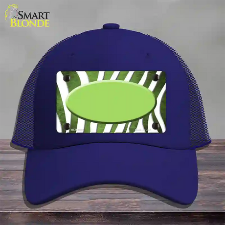 Lime Green White Zebra Oval Oil Rubbed Novelty License Plate Hat Mesh / Royal Blue