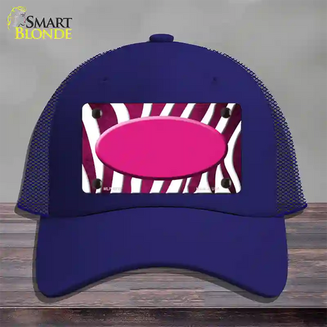 Pink White Zebra Oval Oil Rubbed Novelty License Plate Hat Mesh / Royal Blue