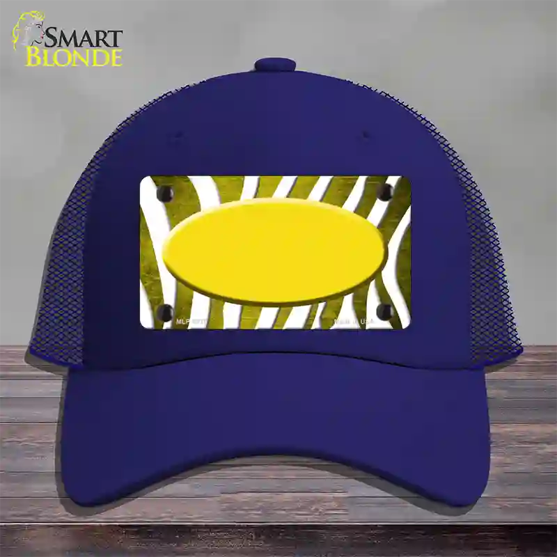 Yellow White Zebra Oval Oil Rubbed Novelty License Plate Hat Mesh / Royal Blue