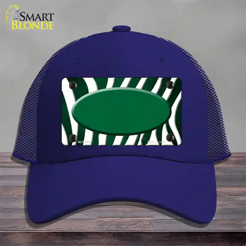 Green White Zebra Oval Oil Rubbed Novelty License Plate Hat Mesh / Royal Blue