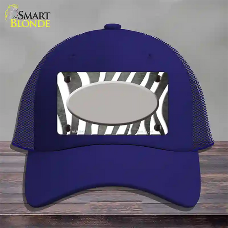 Gray White Zebra Oval Oil Rubbed Novelty License Plate Hat Mesh / Royal Blue