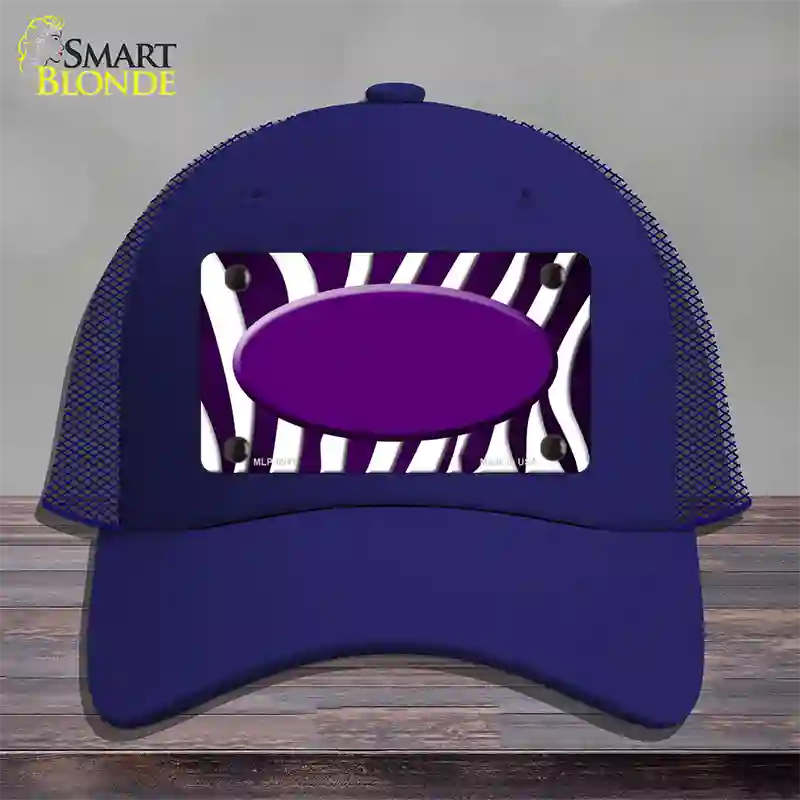 Purple White Zebra Oval Oil Rubbed Novelty License Plate Hat Mesh / Royal Blue