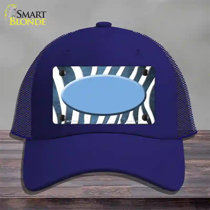 Light Blue White Zebra Oval Oil Rubbed Novelty License Plate Hat Mesh / Royal Blue