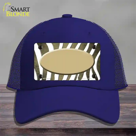 Gold White Zebra Oval Oil Rubbed Novelty License Plate Hat Mesh / Royal Blue