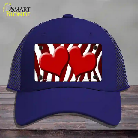 Red White Zebra Hearts Oil Rubbed Novelty License Plate Hat Mesh / Royal Blue