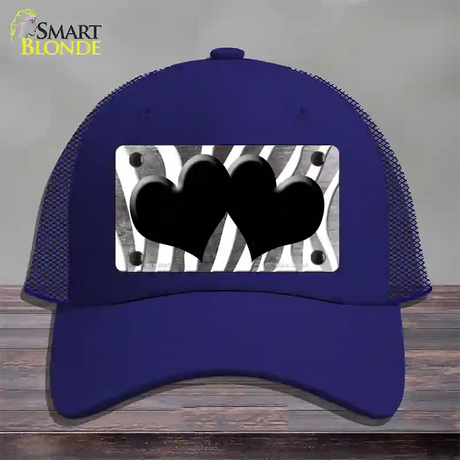 Black White Zebra Hearts Oil Rubbed Novelty License Plate Hat Mesh / Royal Blue