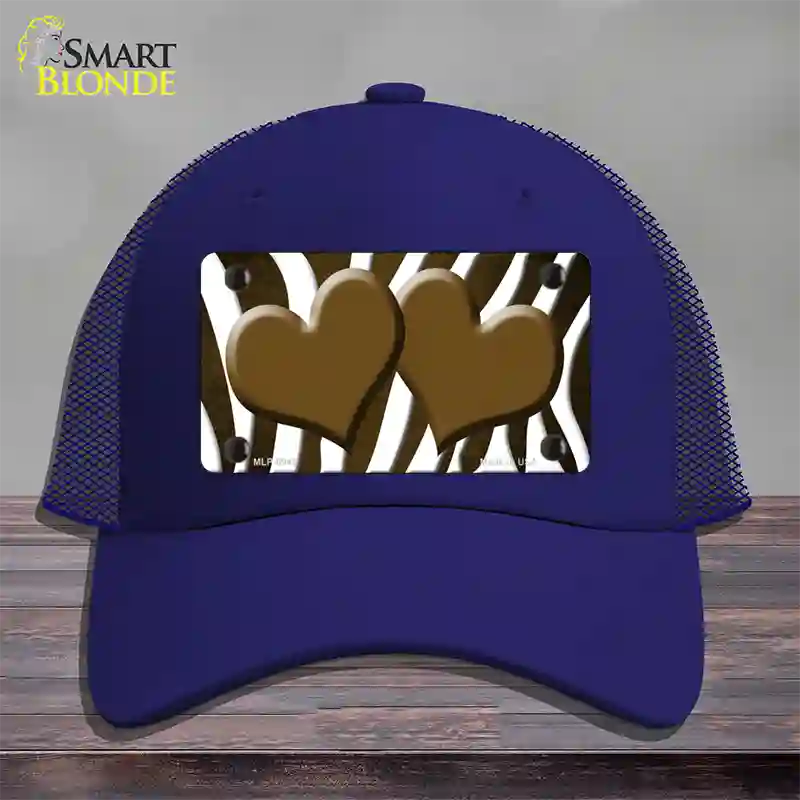 Brown White Zebra Hearts Oil Rubbed Novelty License Plate Hat Mesh / Royal Blue