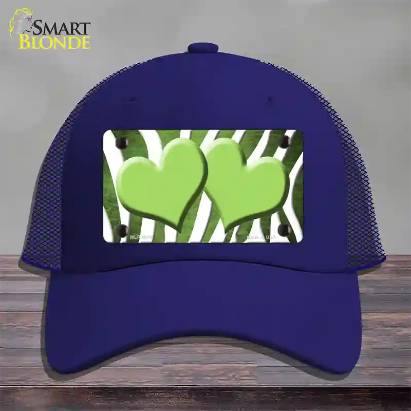 Lime Green White Zebra Hearts Oil Rubbed Novelty License Plate Hat Mesh / Royal Blue