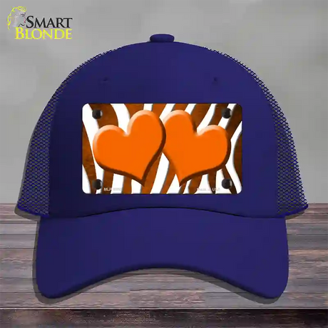 Orange White Zebra Hearts Oil Rubbed Novelty License Plate Hat Mesh / Royal Blue