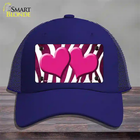 Pink White Zebra Hearts Oil Rubbed Novelty License Plate Hat Mesh / Royal Blue