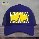 Yellow White Zebra Hearts Oil Rubbed Novelty License Plate Hat Mesh / Royal Blue