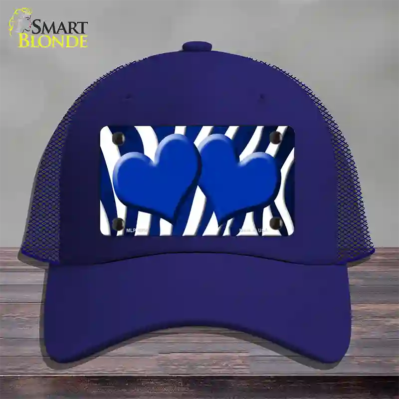 Blue White Zebra Hearts Oil Rubbed Novelty License Plate Hat Mesh / Royal Blue