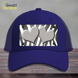 Gray White Zebra Hearts Oil Rubbed Novelty License Plate Hat Mesh / Royal Blue