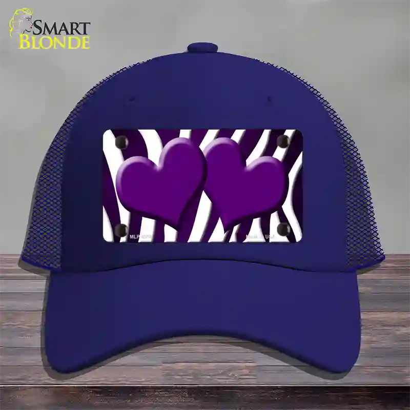 Purple White Zebra Hearts Oil Rubbed Novelty License Plate Hat Mesh / Royal Blue