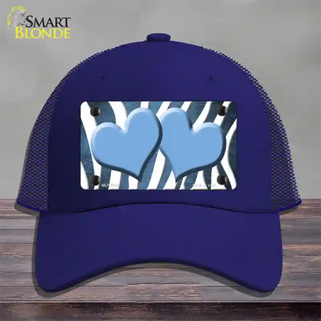 Light Blue White Zebra Hearts Oil Rubbed Novelty License Plate Hat Mesh / Royal Blue