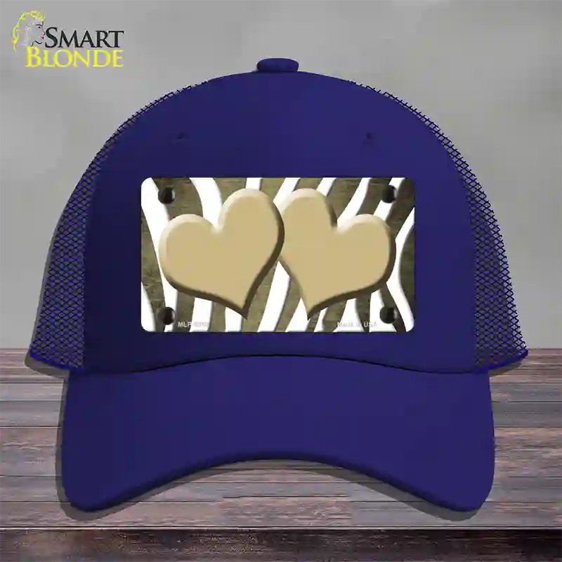 Gold White Zebra Hearts Oil Rubbed Novelty License Plate Hat Mesh / Royal Blue