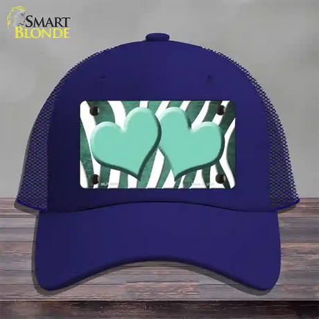 Mint White Zebra Hearts Oil Rubbed Novelty License Plate Hat Mesh / Royal Blue