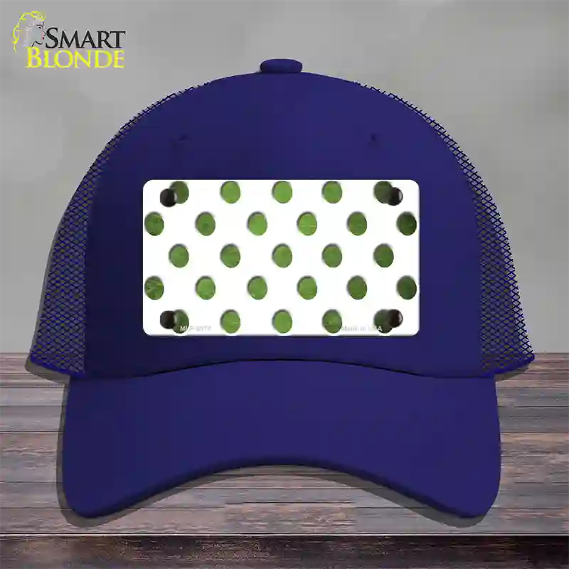 Lime Green White Dots Oil Rubbed Novelty License Plate Hat Mesh / Royal Blue