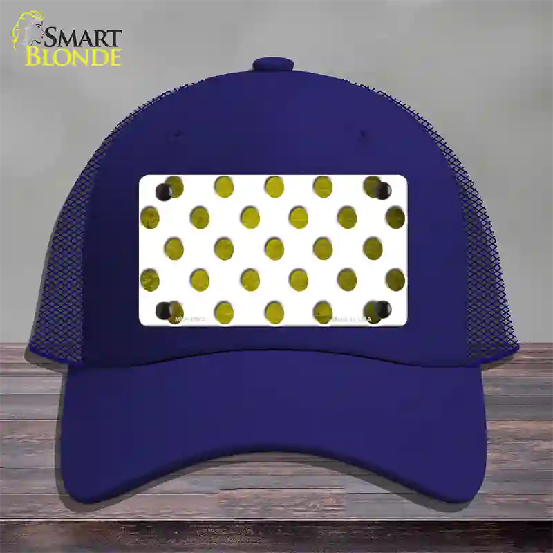 Yellow White Dots Oil Rubbed Novelty License Plate Hat Mesh / Royal Blue