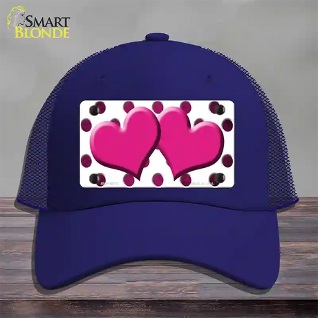 Pink White Dots Hearts Oil Rubbed Novelty License Plate Hat Mesh / Royal Blue