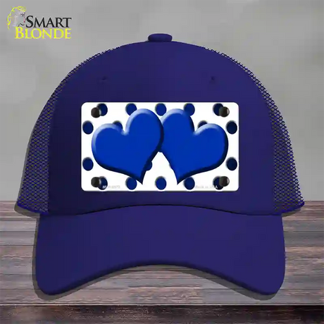 Blue White Dots Hearts Oil Rubbed Novelty License Plate Hat Mesh / Royal Blue