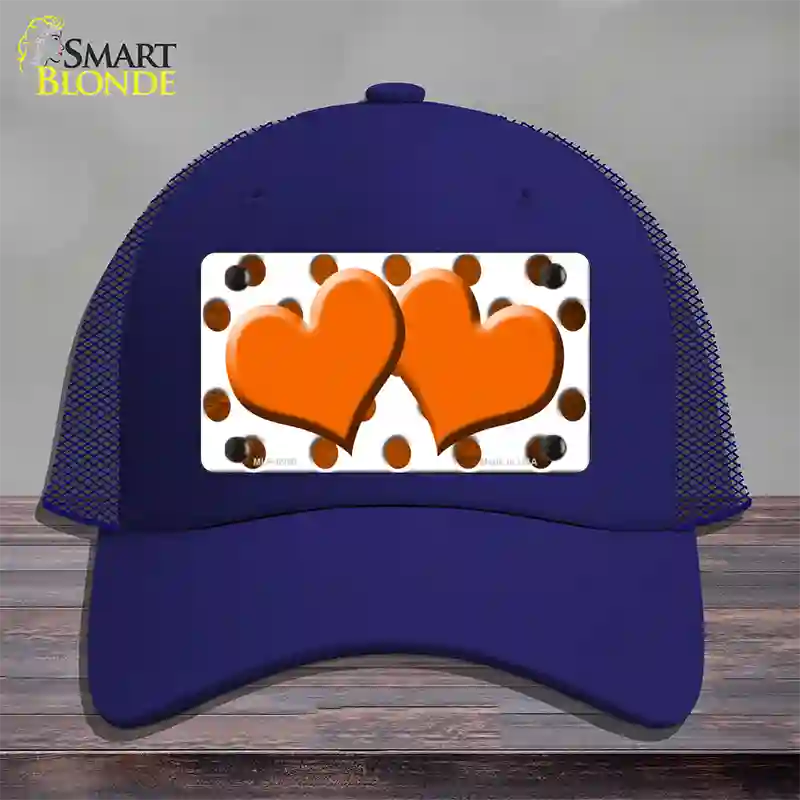 Orange White Dots Hearts Oil Rubbed Novelty License Plate Hat Mesh / Royal Blue