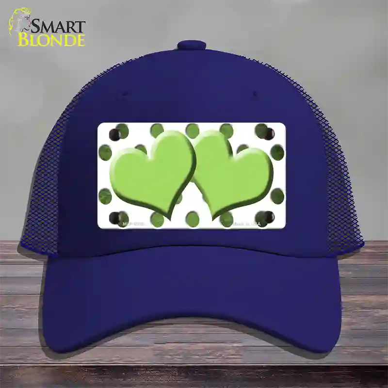 Lime Green White Dots Hearts Oil Rubbed Novelty License Plate Hat Mesh / Royal Blue