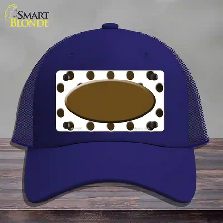 Brown White Dots Oval Oil Rubbed Novelty License Plate Hat Mesh / Royal Blue