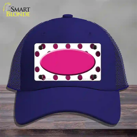 Pink White Dots Oval Oil Rubbed Novelty License Plate Hat Mesh / Royal Blue