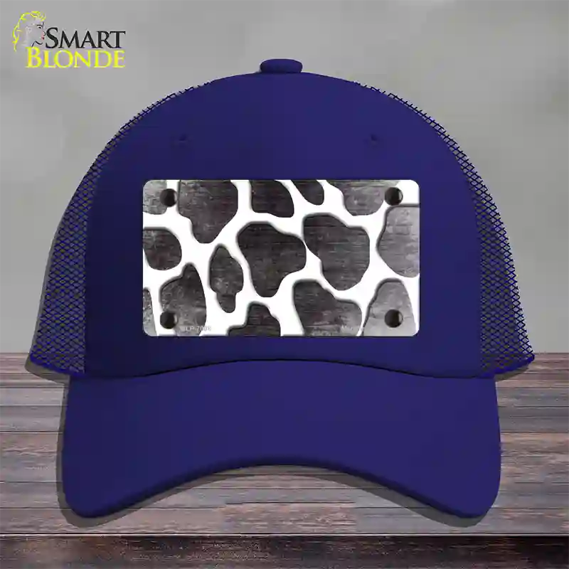 Black White Giraffe Oil Rubbed Novelty License Plate Hat Mesh / Royal Blue