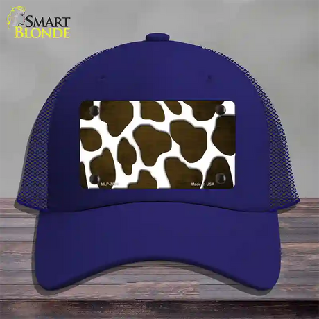 Brown White Giraffe Oil Rubbed Novelty License Plate Hat Mesh / Royal Blue