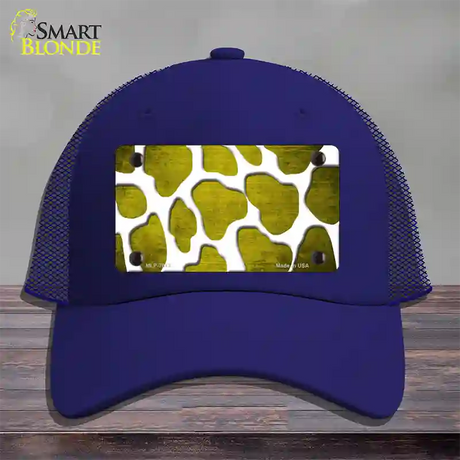 Yellow White Giraffe Oil Rubbed Novelty License Plate Hat Mesh / Royal Blue