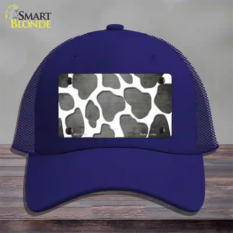 Gray White Giraffe Oil Rubbed Novelty License Plate Hat Mesh / Royal Blue