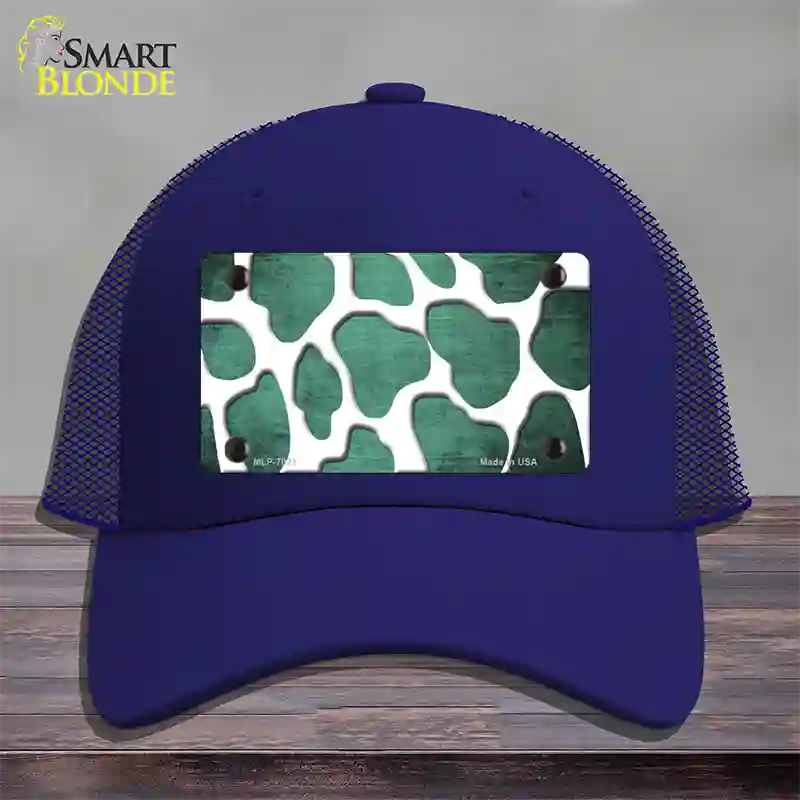 Mint White Giraffe Oil Rubbed Novelty License Plate Hat Mesh / Royal Blue