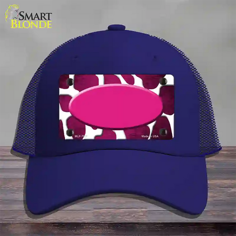 Pink White Oval Giraffe Oil Rubbed Novelty License Plate Hat Mesh / Royal Blue