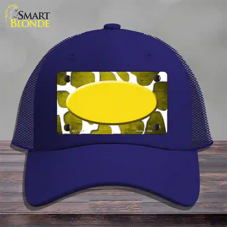 Yellow White Oval Giraffe Oil Rubbed Novelty License Plate Hat Mesh / Royal Blue