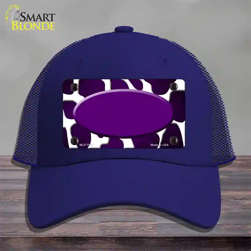 Purple White Oval Giraffe Oil Rubbed Novelty License Plate Hat Mesh / Royal Blue