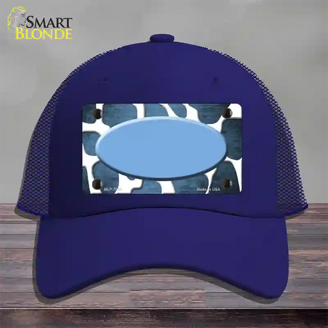 Light Blue White Oval Giraffe Oil Rubbed Novelty License Plate Hat Mesh / Royal Blue