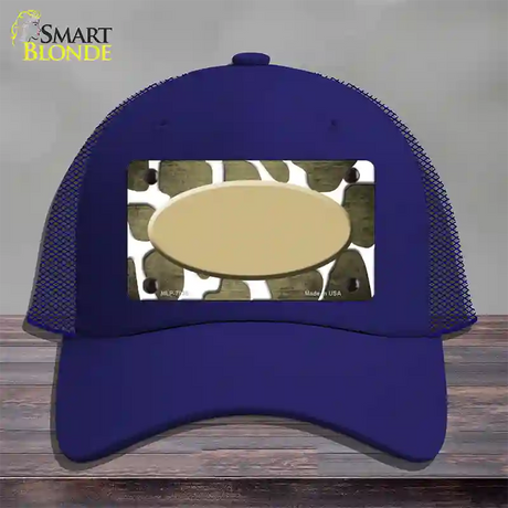 Gold White Oval Giraffe Oil Rubbed Novelty License Plate Hat Mesh / Royal Blue