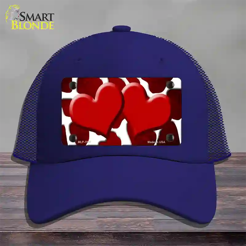 Red White Hearts Giraffe Oil Rubbed Novelty License Plate Hat Mesh / Royal Blue