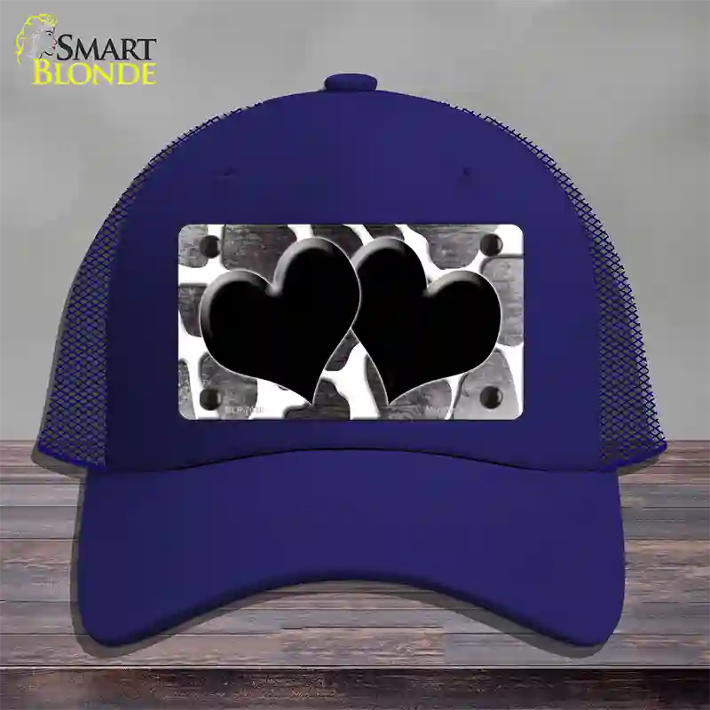 Black White Hearts Giraffe Oil Rubbed Novelty License Plate Hat Mesh / Royal Blue