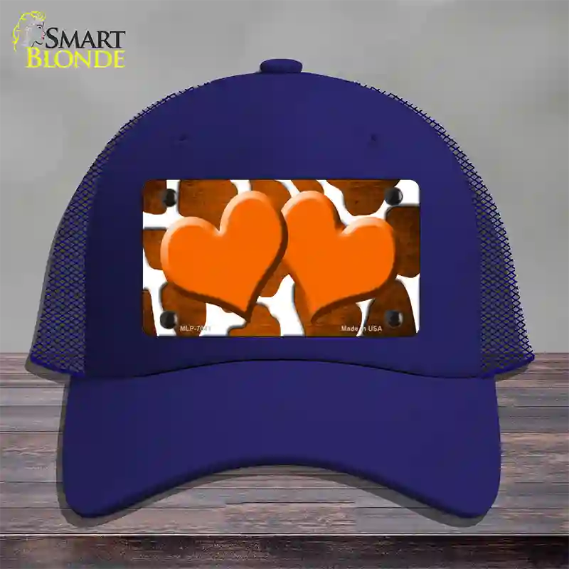 Orange White Hearts Giraffe Oil Rubbed Novelty License Plate Hat Mesh / Royal Blue