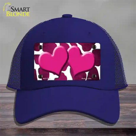 Pink White Hearts Giraffe Oil Rubbed Novelty License Plate Hat Mesh / Royal Blue